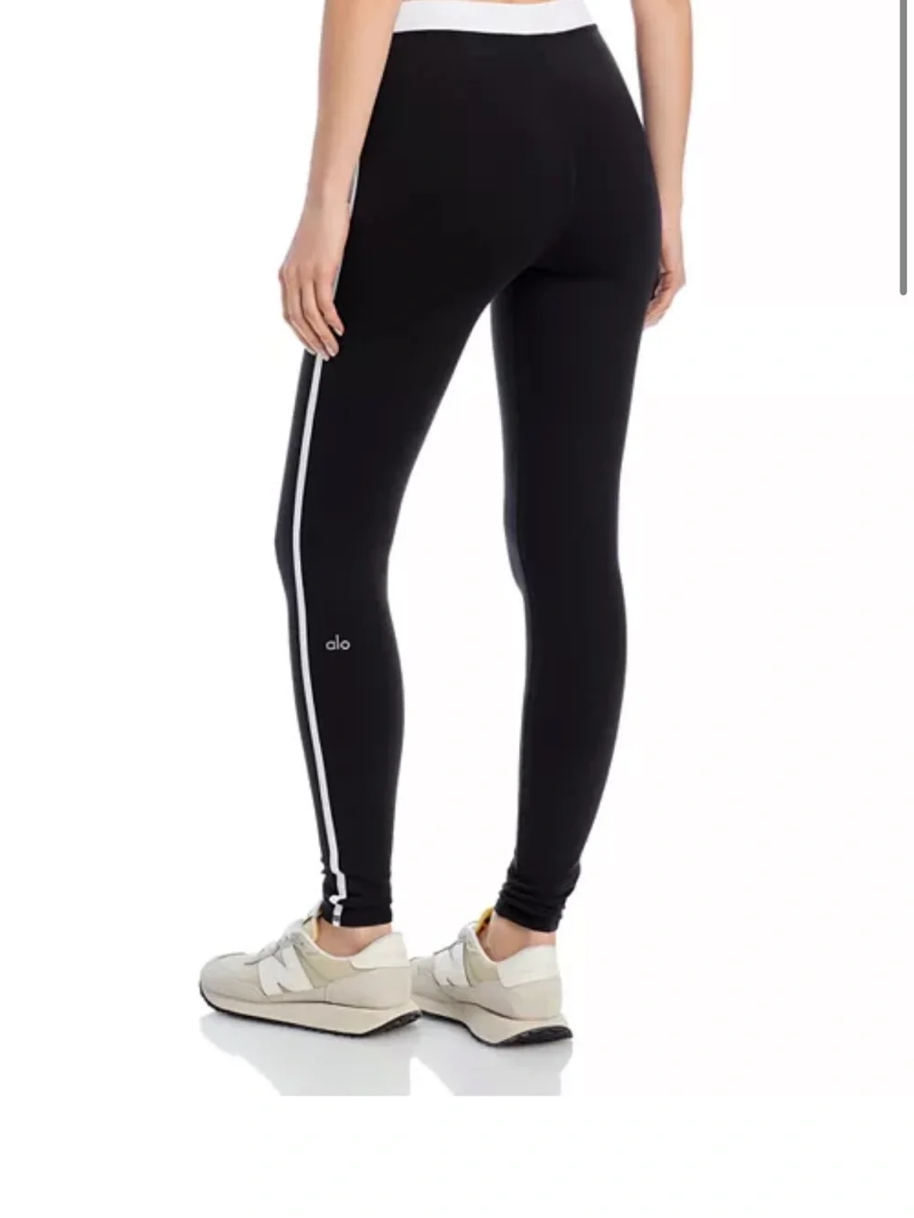 Alo Yoga airbrush black leggings and top with white side stripe set